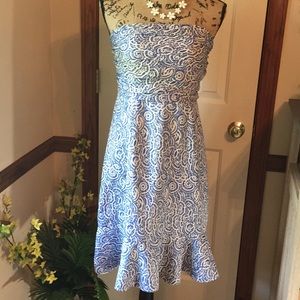 The Limited Strapless Blue&Ivory Print Dress